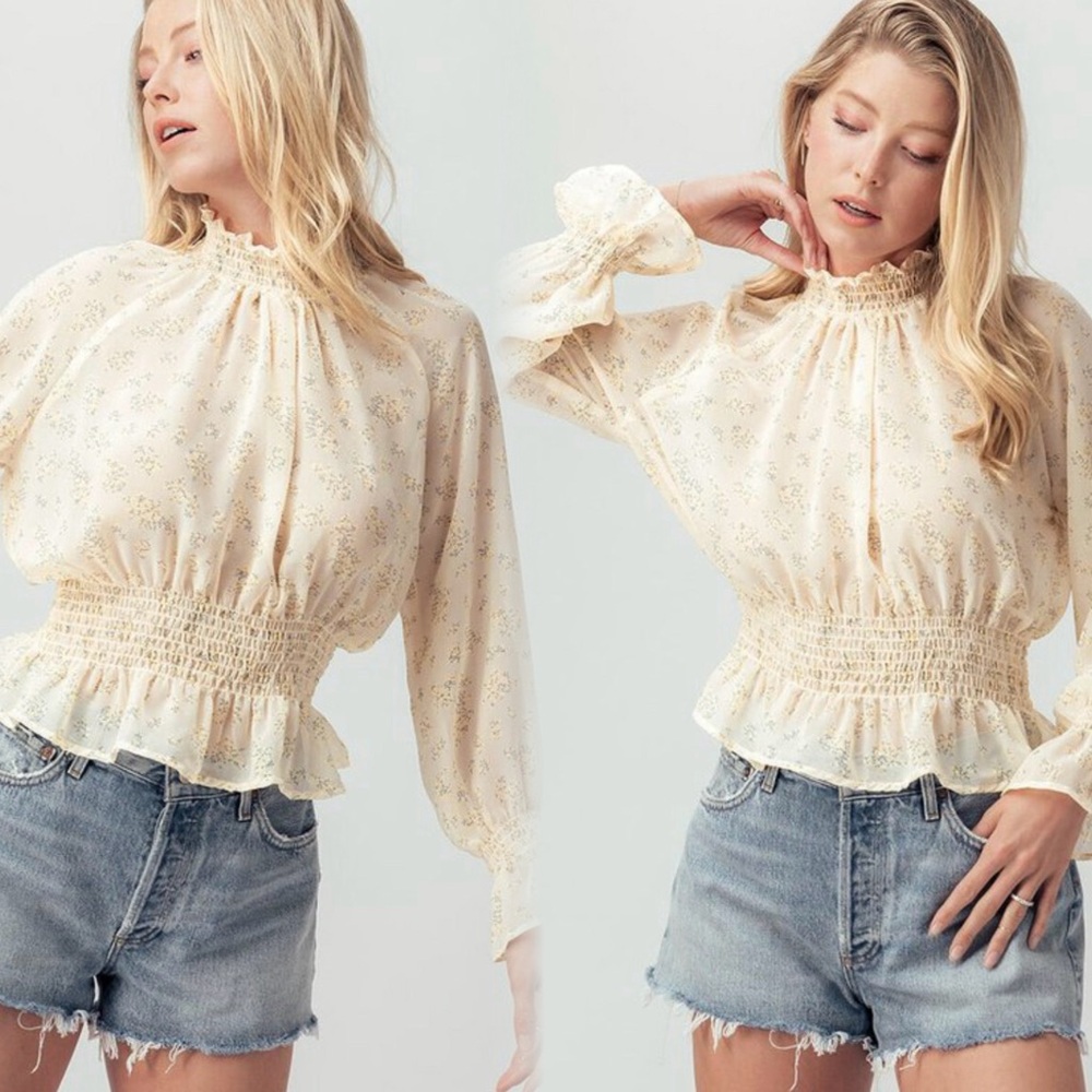 Floral print long sleeve mock neck top romantic style - Picture 5 of 12